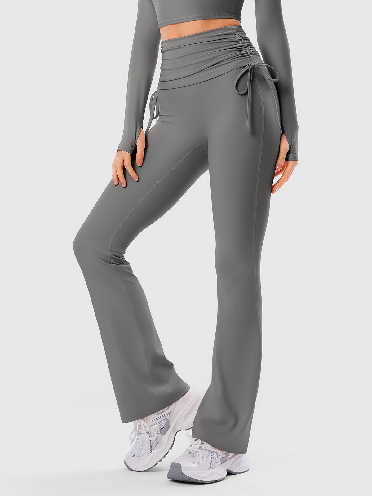 Side Tie Ruched Tummy Control High Waist Flare Leggings IN25FL021
