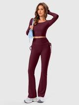 Side Tie Ruched Tummy Control High Waist Flare Leggings IN25FL021