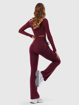 Side Tie Ruched Tummy Control High Waist Flare Leggings IN25FL021