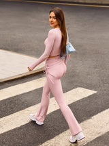 Side Tie Ruched Tummy Control High Waist Flare Leggings IN25FL021