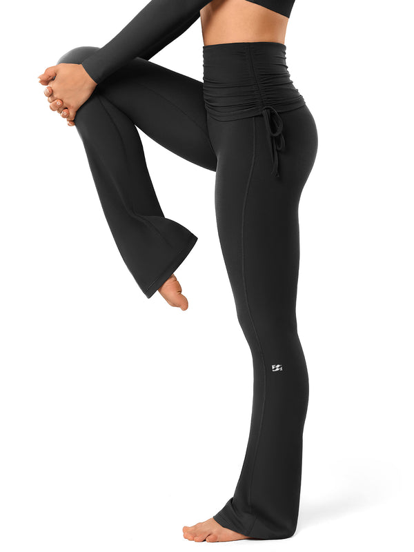 Side Tie Ruched Tummy Control High Waist Flare Leggings