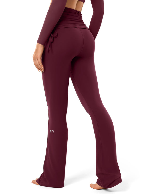Side Tie Ruched Tummy Control High Waist Flare Leggings