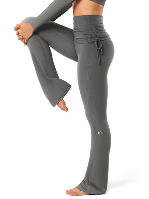 Side Tie Ruched Tummy Control High Waist Flare Leggings