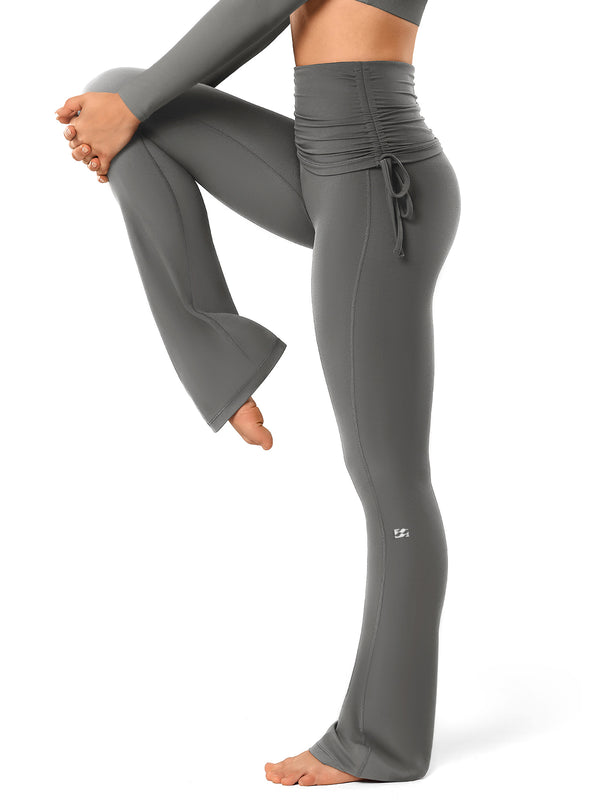 Side Tie Ruched Tummy Control High Waist Flare Leggings