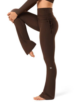Side Tie Ruched Tummy Control High Waist Flare Leggings