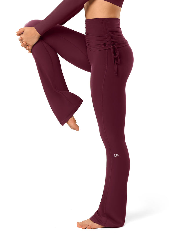 Side Tie Ruched Tummy Control High Waist Flare Leggings