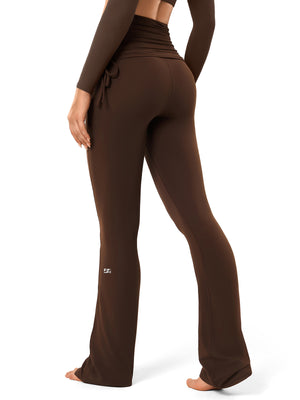 Side Tie Ruched Tummy Control High Waist Flare Leggings