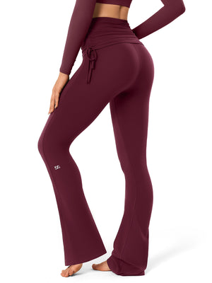Side Tie Ruched Tummy Control High Waist Flare Leggings