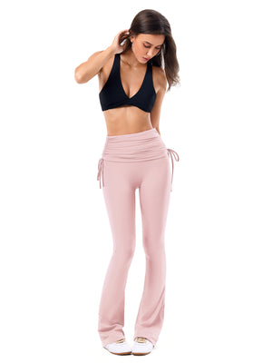 Side Tie Ruched Tummy Control High Waist Flare Leggings