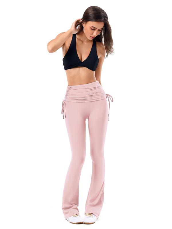 Side Tie Ruched Tummy Control High Waist Flare Leggings