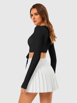 INNOMINT Women's Long Sleeve Wrap Crop Top with Tie Front
