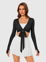 INNOMINT Women's Long Sleeve Wrap Crop Top with Tie Front