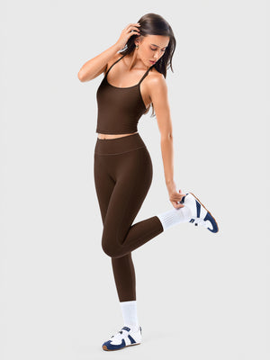 Two Piece Cross Back Tank Top Matching High Waist Leggings Sets