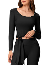 INNOMINT Women's Long Sleeve Wrap Top with Side Tie