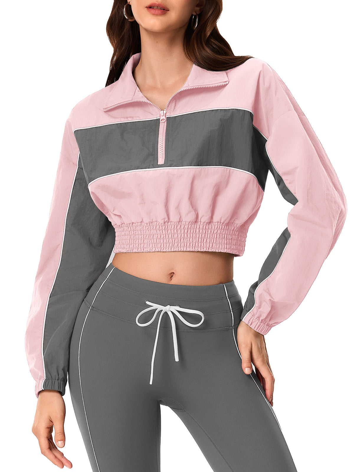 INNOMINT Women's Cropped Half-Zip Windbreaker Jacket