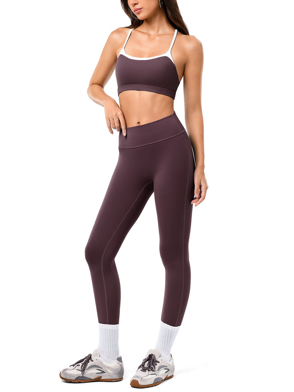 Contrast color sports bra and yoga pants set