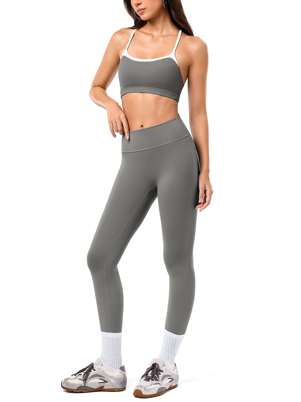 Contrast color sports bra and yoga pants set
