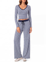 INNOMINT Women's Striped Lounge Set – Button-Up Top & Wide-Leg Pants