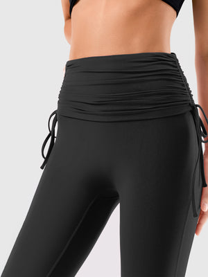 Side Tie Ruched Tummy Control High Waist Flare Leggings