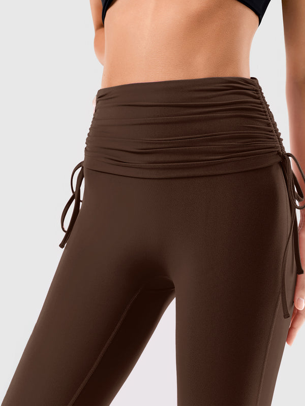 Side Tie Ruched Tummy Control High Waist Flare Leggings