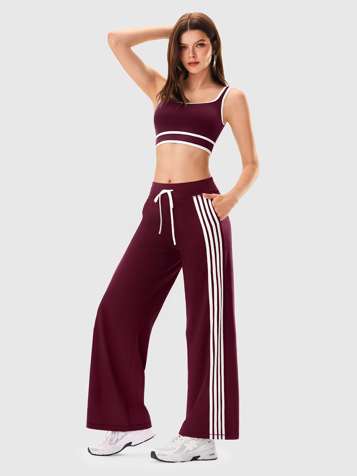 INNOMINT Women's Wide-Leg Track Pants with Side Stripes