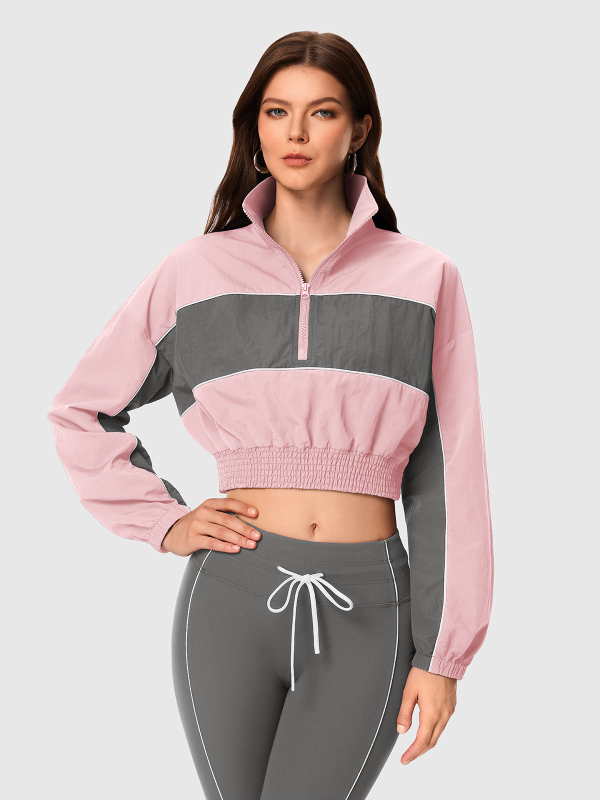 INNOMINT Women's Cropped Half-Zip Windbreaker Jacket