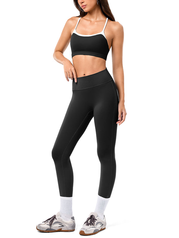 Contrast color sports bra and yoga pants set