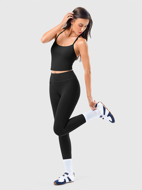 Two Piece Cross Back Tank Top Matching High Waist Leggings Sets