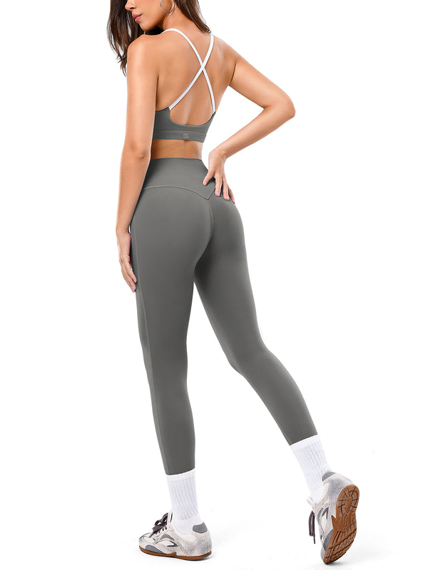 Contrast Color Sports Bra And Yoga Pants Set