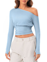 INNOMINT Women's Ruched Off-Shoulder Long Sleeve Top