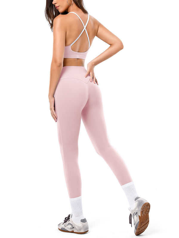 Contrast Color Sports Bra And Yoga Pants Set