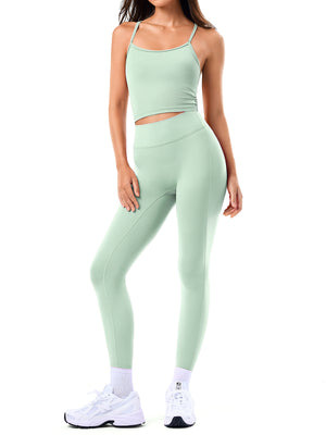 Two Piece Cross Back Tank Top Matching High Waist Leggings Sets
