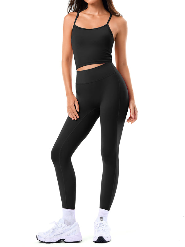 Two Piece Cross Back Tank Top Matching High Waist Leggings Sets