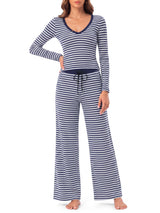 INNOMINT Women's Striped Lounge Set – Button-Up Top & Wide-Leg Pants
