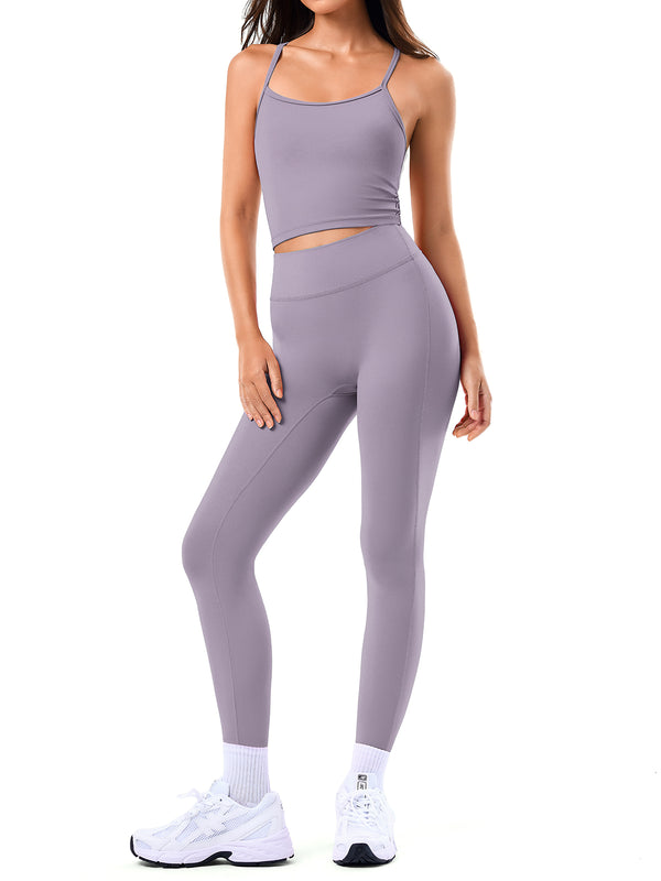 Two Piece Cross Back Tank Top Matching High Waist Leggings Sets