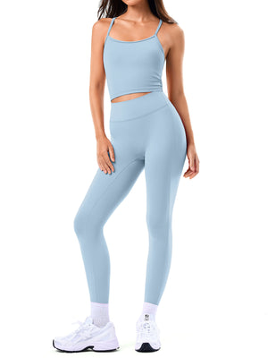 Two Piece Cross Back Tank Top Matching High Waist Leggings Sets