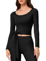 INNOMINT Women's Long Sleeve Wrap Top with Side Tie