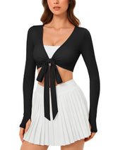 INNOMINT Women's Long Sleeve Wrap Crop Top with Tie Front