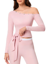 INNOMINT Women's Off-Shoulder Long Sleeve Workout Top
