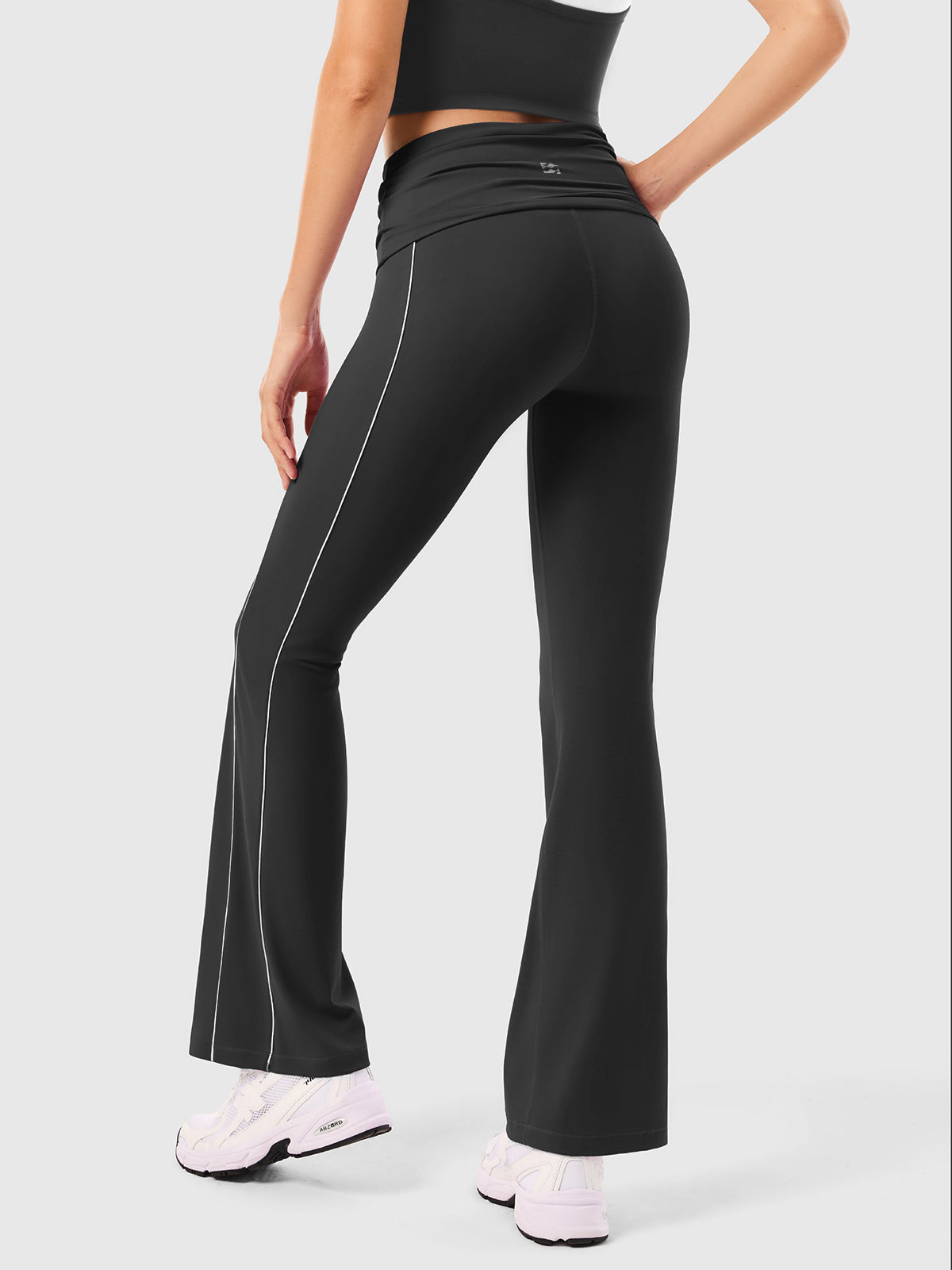 INNOMINT Women's Foldover Flare Leggings with Side Stripes