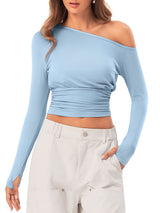 INNOMINT Women's Ruched Off-Shoulder Long Sleeve Top