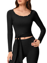 INNOMINT Women's Long Sleeve Wrap Top with Side Tie