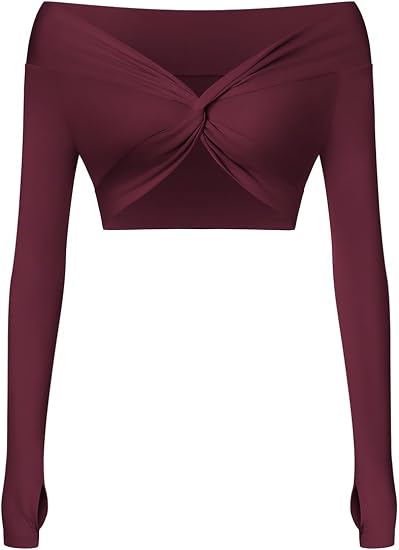 Twist Front Long Sleeve Crop Top Workout Tops Shrugs