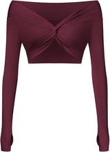 Twist Front Long Sleeve Crop Top Workout Tops Shrugs