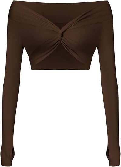 Twist Front Long Sleeve Crop Top Workout Tops Shrugs