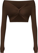 Twist Front Long Sleeve Crop Top Workout Tops Shrugs