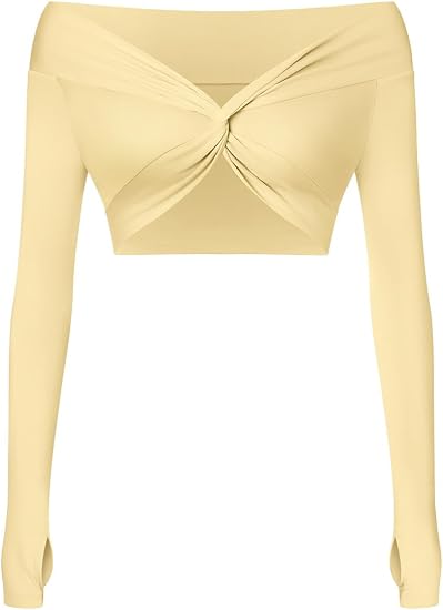Twist Front Long Sleeve Crop Top Workout Tops Shrugs
