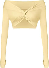Twist Front Long Sleeve Crop Top Workout Tops Shrugs