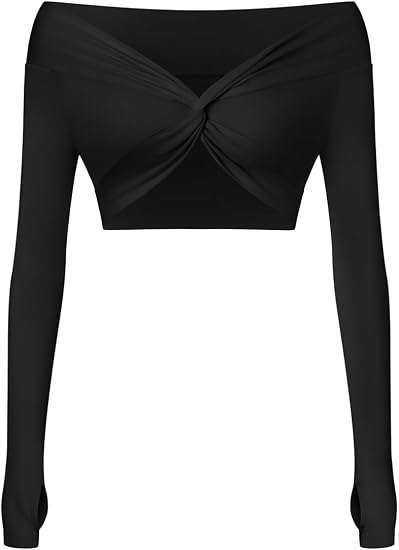 Twist Front Long Sleeve Crop Top Workout Tops Shrugs