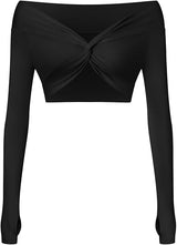 Twist Front Long Sleeve Crop Top Workout Tops Shrugs